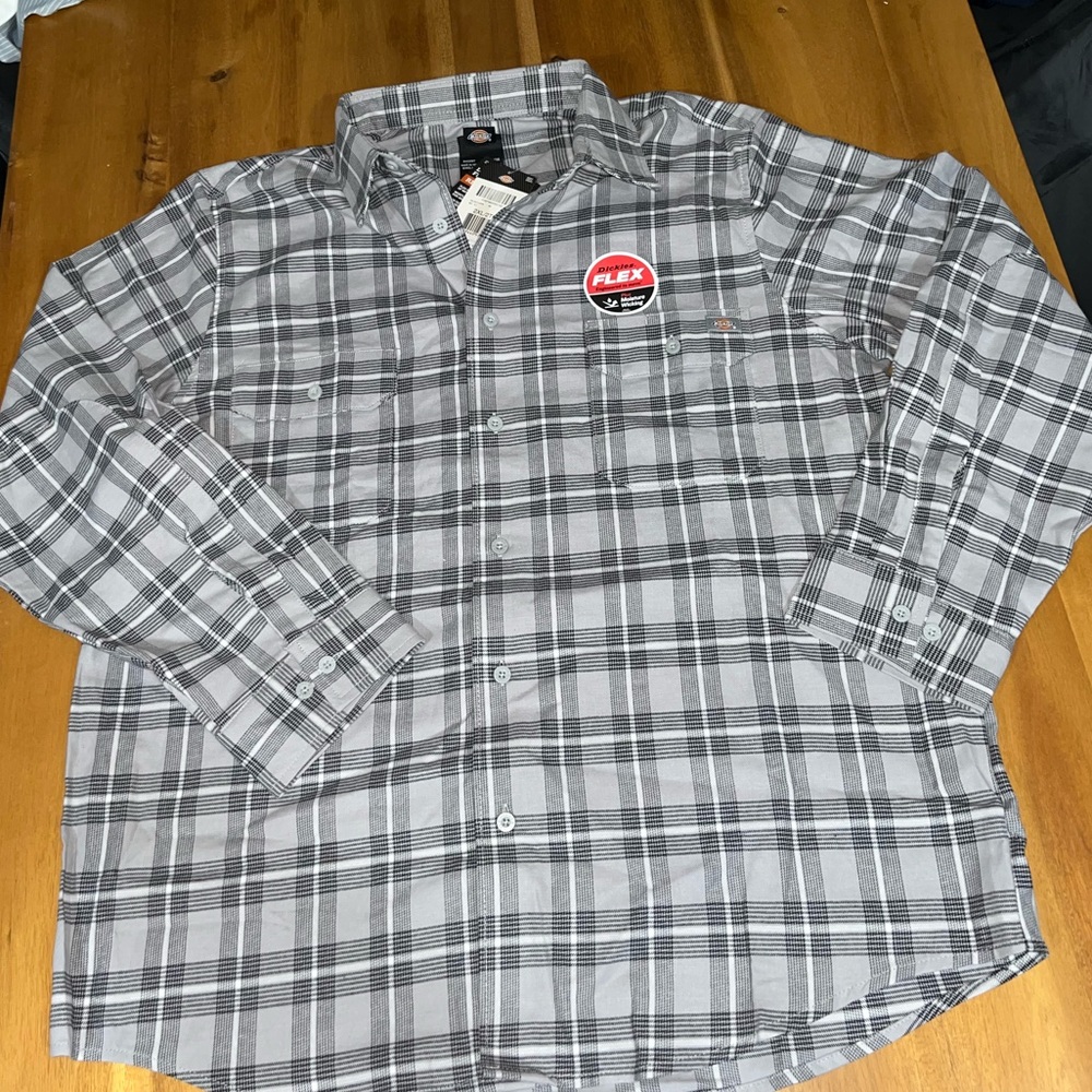 Dickies Mens Gray Checkered Long Sleeve Button Up Shirt Size XXL